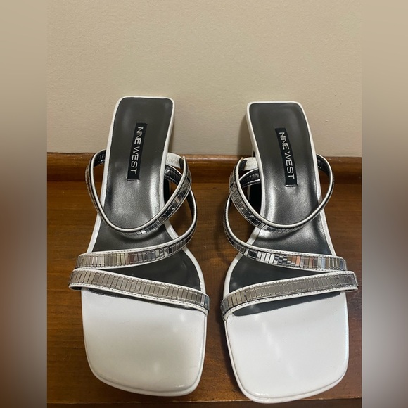 Nine West Silver & White Strappy Heels - Picture 2 of 5